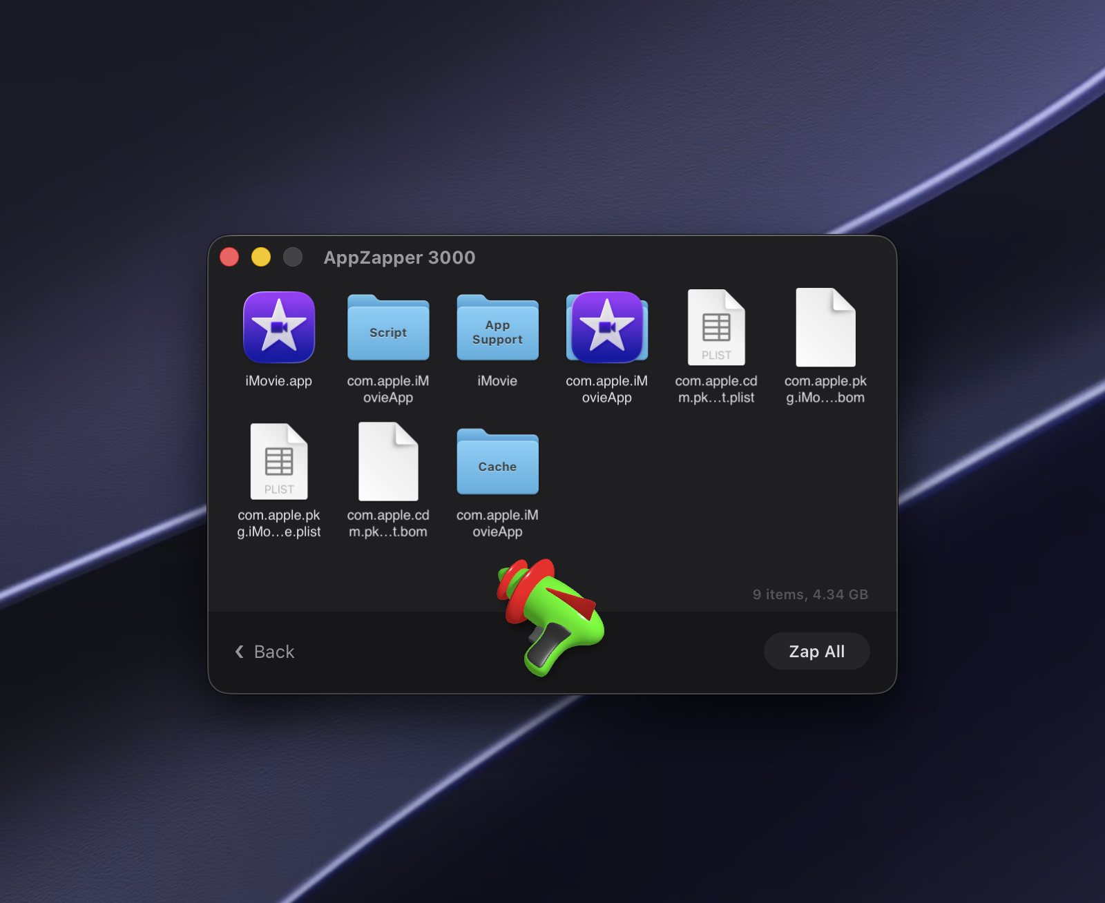 iMovie and the leftover files AppZapper 3000 found for it