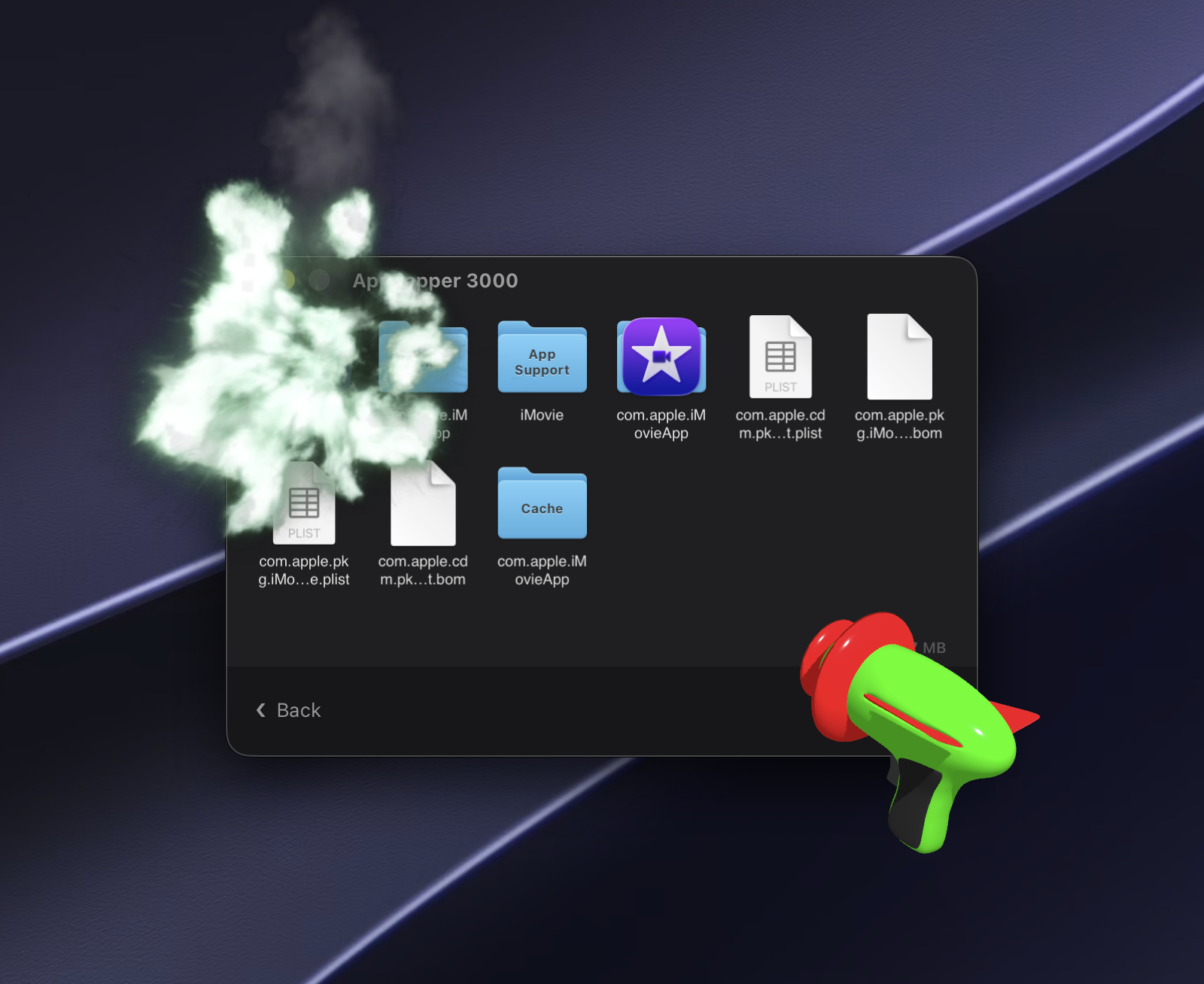 The zapper firing, with smoke rising from a zapped file